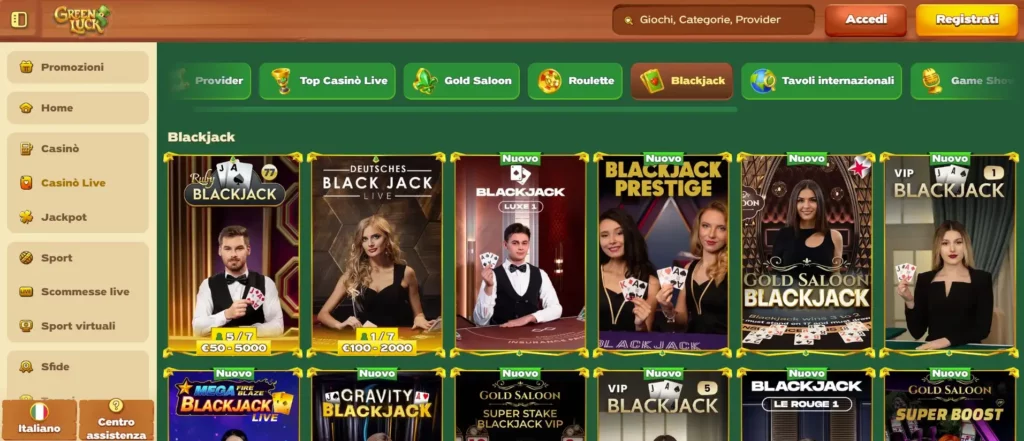 Tavoli di Blackjack e Roulette
