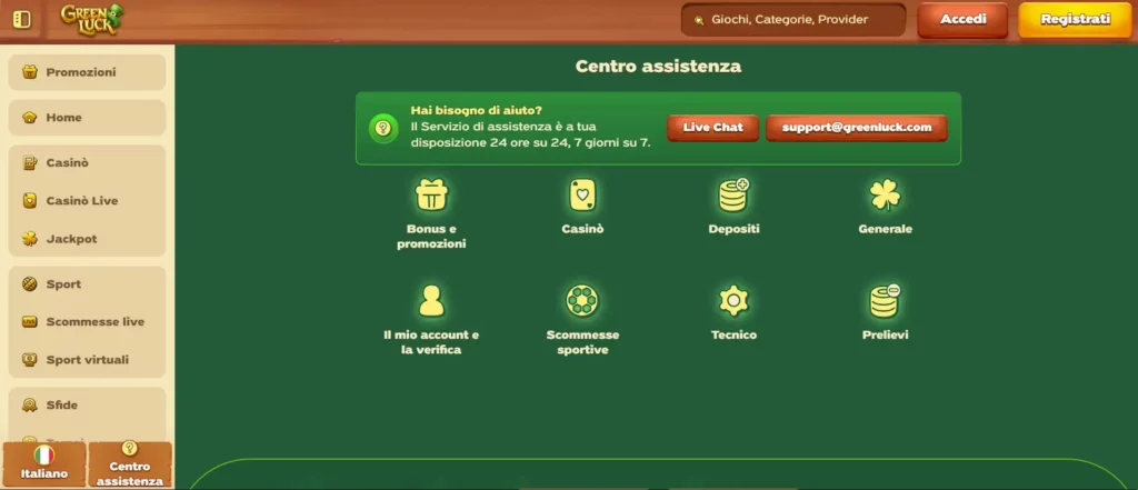 Supporto Clienti Greenluck Casino